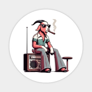 smoking 70s goat sitting on vintage radio Magnet